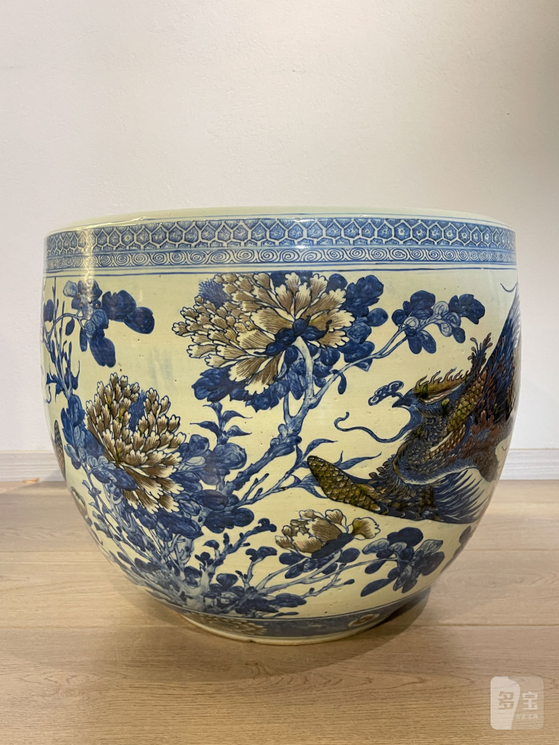 清中期 青花釉里红牡丹锦鸡图大缸 - 图3